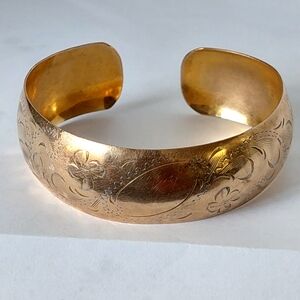 Gold filled vintage wide Cuff Bracelet floral designed